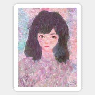 Melancholy Girl Portrait Impressionist Painting Sticker